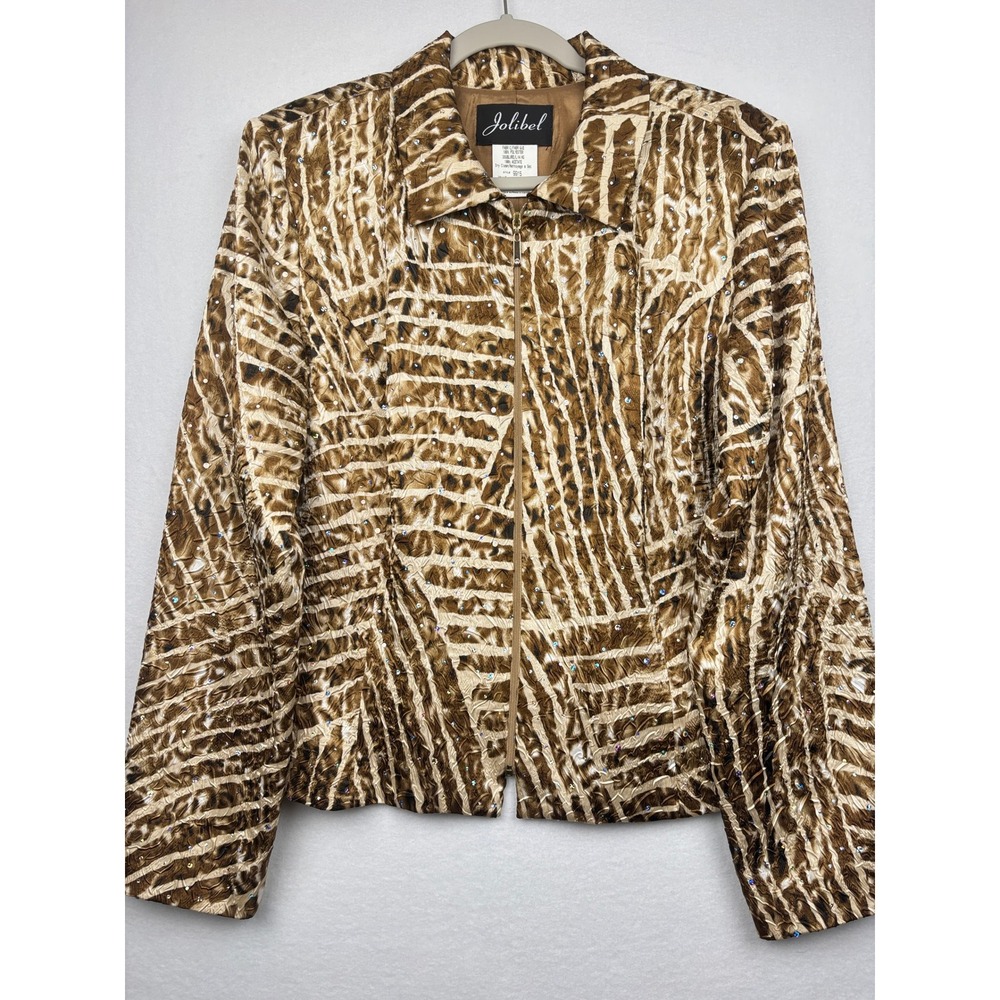 Jolibel Jacket Womens 18 Rhinestone Animal Print Textured Blazer